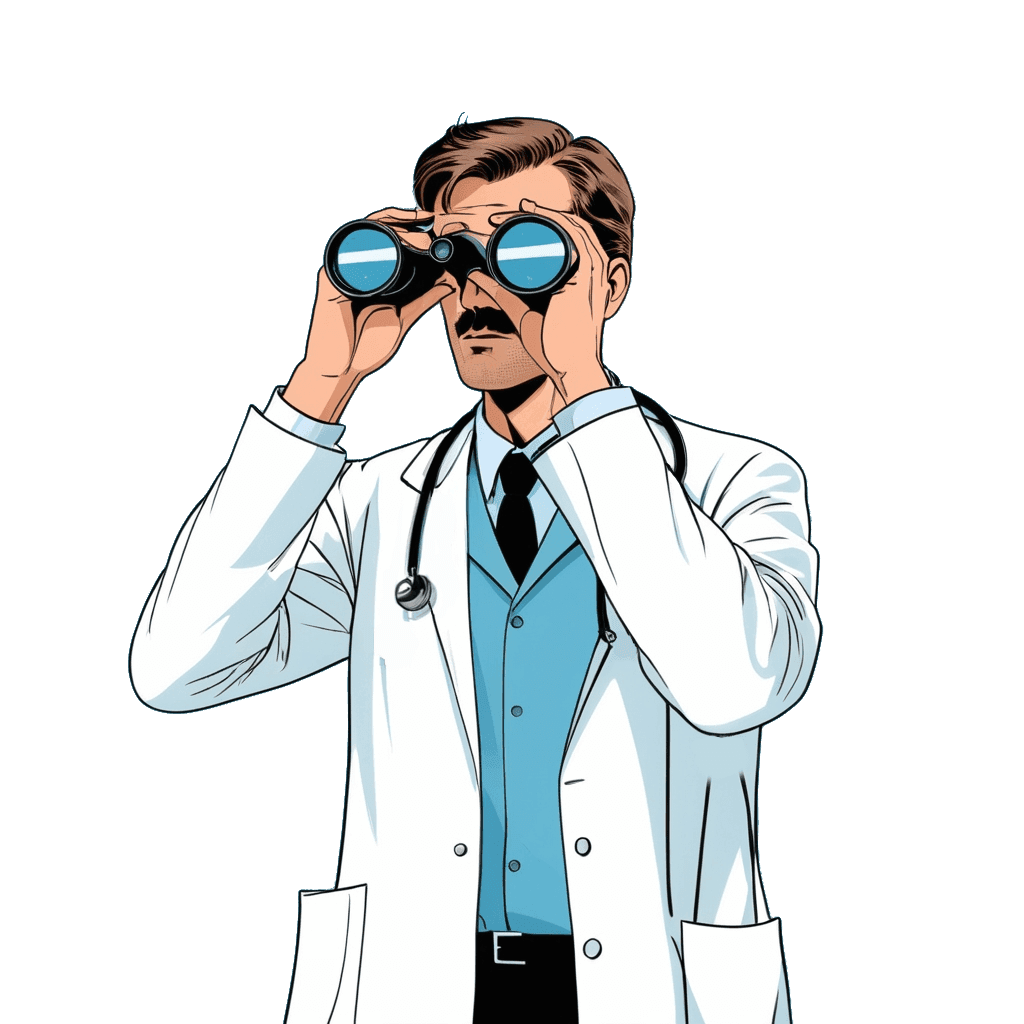 Picture of a doctor looking into a binoculars